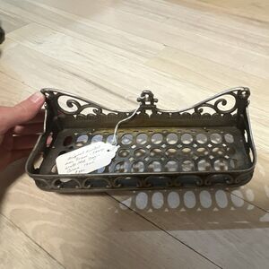 Antique Nickel over Brass Wall Held Tray Brass Color Circa 1900 Original